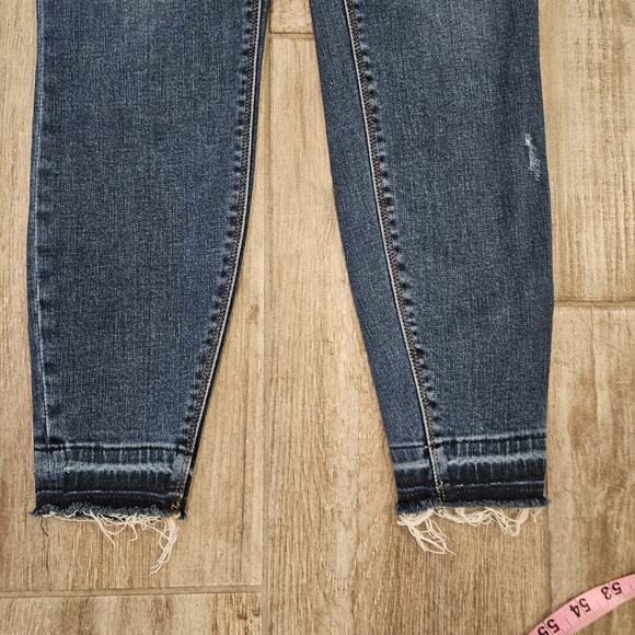 Spanx Jeans Womens Size M Skinny Raw Released Hem Distressed Dark Wash Denim - Picture 8 of 14